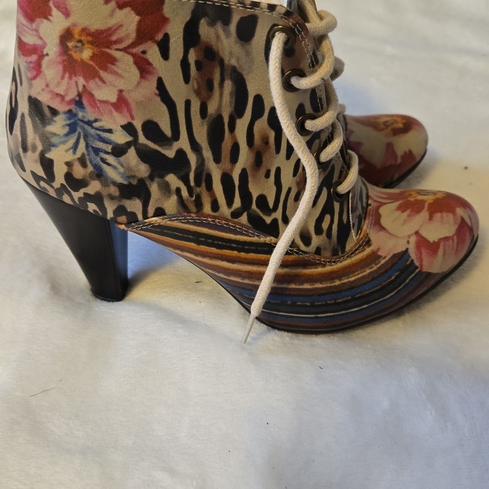 Floral and Animal Print Heeled Boots